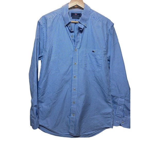 Vineyard Vines Mens Slim Fit Tucker Shirt Blue Gingham Button Down Size M - Picture 2 of 10